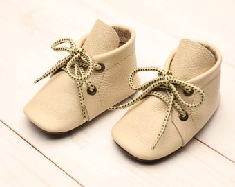 Ivory Oxford Toddler Shoes, Leather Lace Up Boots, Soft Sole Baby Shoes, Baby Crib Moccasins, Infant/Baby Shoes, Baby Gift, Girl/Boy, Evtodi