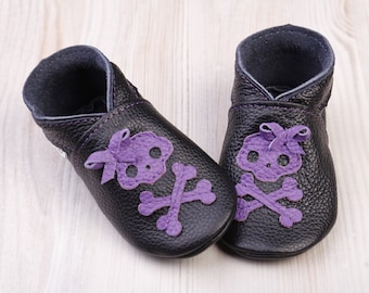 Black&Purple Halloween Baby Shoes, Skull Leather Baby Shoes/Booties, Baby Moccasins, Soft Sole Toddlers Shoes, Infant Shoes, Girl Gift Skull