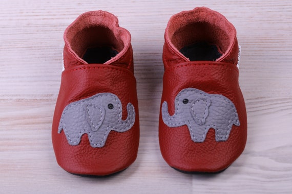 Dark Red Leather Baby Shoes Elephant 