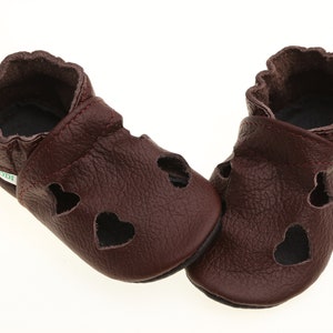 Maroon Leather Baby Shoes, Baby Sandals, Hearts/T-strap Baby Shoes, Soft Sole Toddler Shoes, Infant Shoes, Baby Moccasins, 0-6 and 6-12 mths