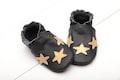 Black Baby Shoes, Golden Stars, Leather Soft Sole Baby Shoes, Infant Shoes, Baby Moccasins, Girls', Boys', Celestial Baby Shoes Shower Gifts product logo