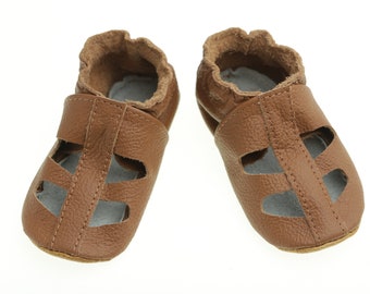 Sandales bébé en cuir caramel, chaussures bébé coeurs/T-strap, chaussures bébé semelle souple, mocassins enfant en bas âge, sandales bébé été, filles, garçons, Evtodi