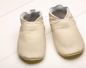 Ivory Baby Shoes, Leather Baby Shoes, Toddler Shoes, Soft Sole Baby Shoes, Baby Moccasins, Infant Shoes, Boys&#39;, Girls&#39;, Newborn/Baby Booties