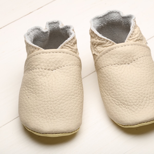 Ivory Baby Shoes, Leather Baby Shoes, Toddler Shoes, Soft Sole Baby Shoes, Baby Moccasins, Infant Shoes, Boys', Girls', Newborn/Baby Booties