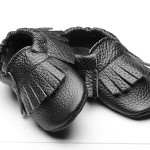 Black Baby Moccasins, Leather Baby Shoes, Soft Sole Baby Shoes, Toddler Moccasins/Slippers, Child/Infant Shoes, Girls&#39;, Boys&#39;, Gifts, Evtodi