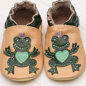 Tan Baby Shoes, Leather Baby Shoes, Soft Sole Baby Shoes, Toddler Moccasins/Slippers, Newborn Booties, Girls, Boys, Unique Gift Frog, Evtodi