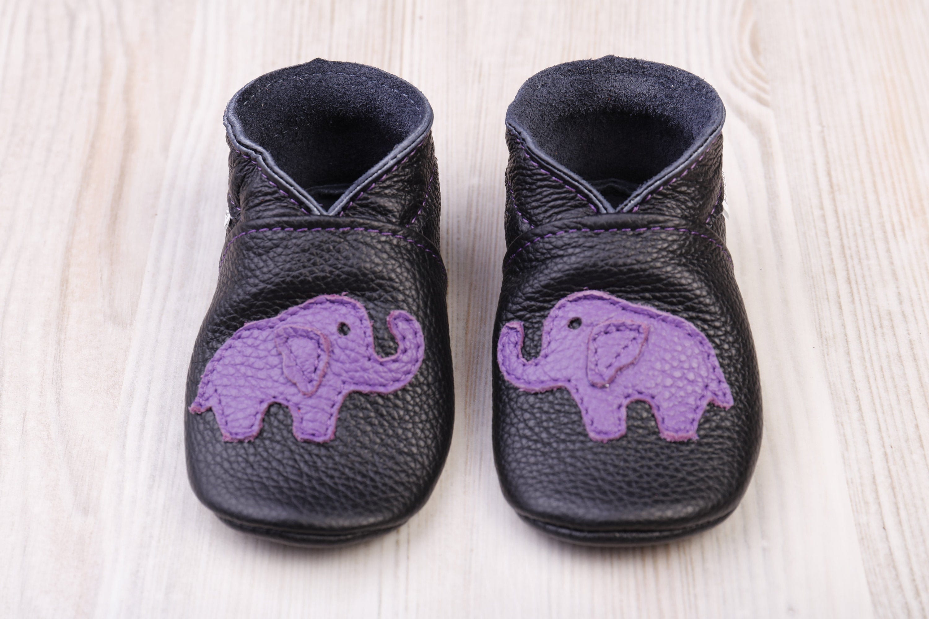 Elephant Baby Shoes Black Leather Baby Shoes Soft Sole Etsy