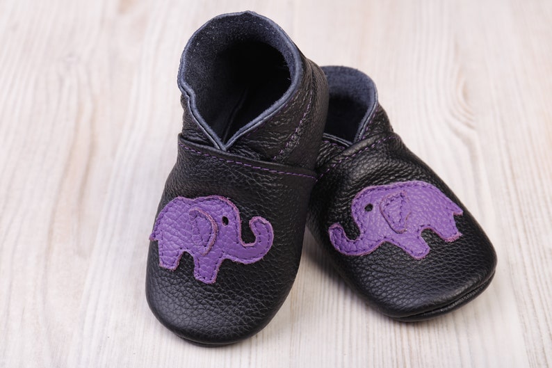 Elephant Baby Shoes Black Leather Baby Shoes Soft Sole Etsy Australia