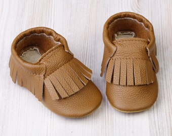 Caramel Baby Moccasins, Leather Baby Shoes, Soft Sole Baby Shoes, Toddler Moccasins/Slippers, Child/Infant Shoes, Girls, Boys, Gifts, Evtodi
