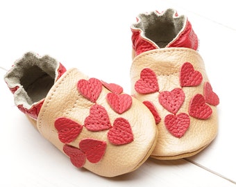 Tan Baby Shoes, Leather Baby Shoes, Soft Sole Baby Shoes, Baby Moccasins, Newborn Shoes, Infant Shoes, Baby Booties/Slippers, Girls, Heart