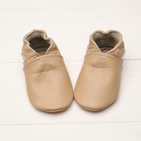 Tan Baby Shoes, Leather Baby Shoes, Soft Sole Baby Shoes, Beige