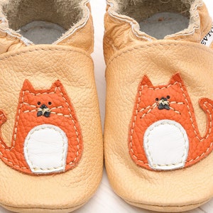 Tan Baby Shoes, Leather Baby Shoes, Soft Sole Baby Shoes, Baby Moccasins, Infant/ Toddler Shoes, Girls, Boys, Orange Cat Shower Gift, Evtodi
