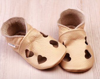 Gold Leather Baby Sandals, Soft Sole Baby Shoes, Toddler Moccasins, Newborn Shoes, Infant Shoes Summer, Hearts/T-strap Baby Shoes, Gifts