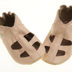 Pale Pink-Beige Baby Sandals, T-strap Leather Baby Shoes, Hearts Shoes, Infant/Toddler Shoes, Soft Sole Baby Shoes, Baby Moccs, Girls, Boys
