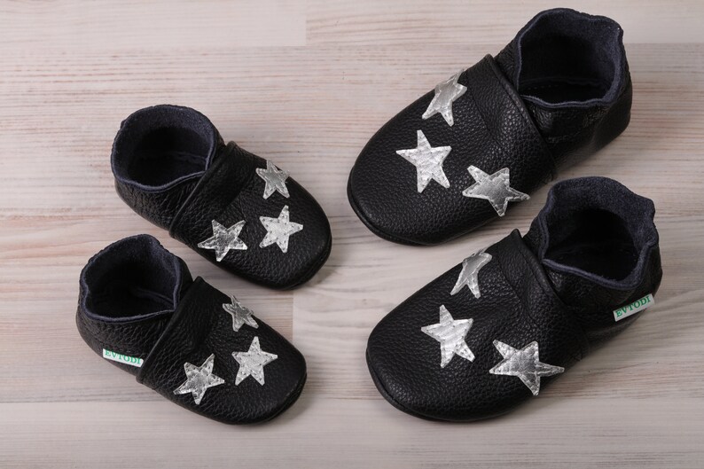 Black Baby Shoes Golden Stars Leather Soft Sole Baby Shoes Etsy