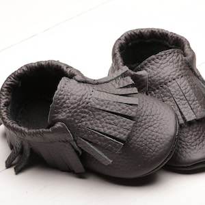 Dark Gray, Baby Shoes, Leather Baby Moccasins, Soft Sole Baby Shoes, Toddler Moccasins, Infant Shoes, Boys, Girls, Evtodi