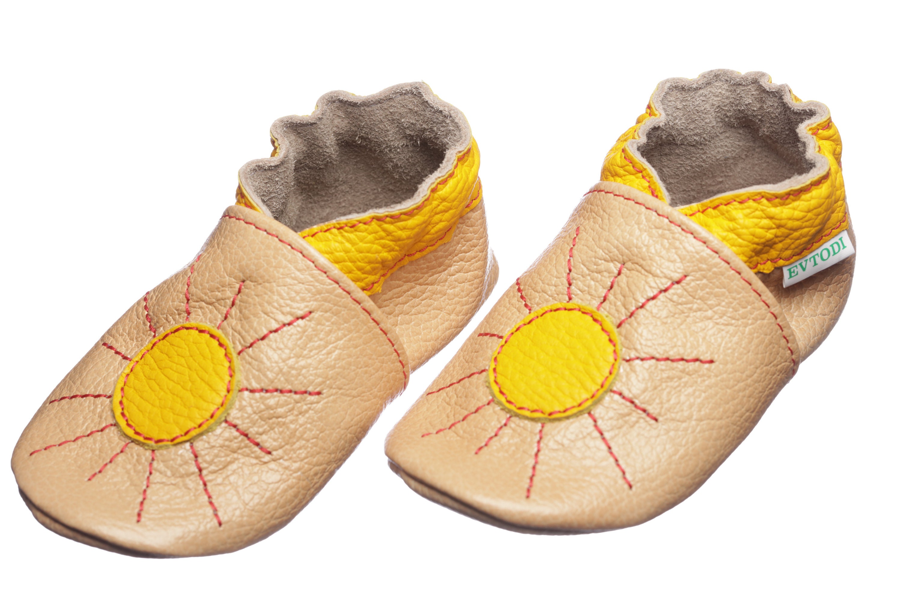 Yellow Moon Sun Tan Leather Baby Shoes Soft Sole Baby Shoes