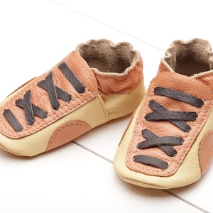 Beige&Orange Baby Shoes, Leather Baby Shoes, Soft Sole Baby Shoes, Baby Moccasins, Toddler Slippers, Infant Shoes, Unisex Sports Gift Evtodi