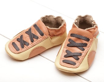 Beige&Orange Baby Shoes, Leather Baby Shoes, Soft Sole Baby Shoes, Baby Moccasins, Toddler Slippers, Infant Shoes, Unisex Sports Gift Evtodi