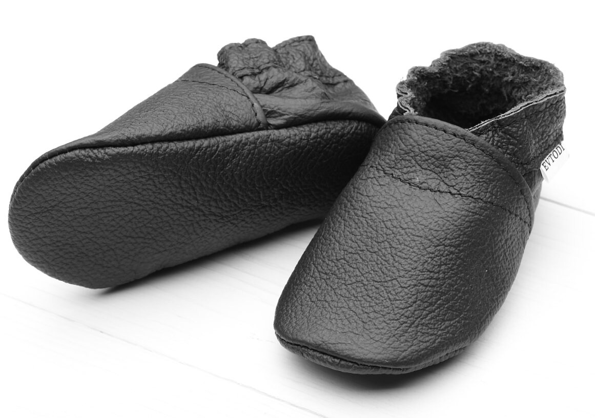 Black Baby Shoes Leather Baby Moccasins Soft Sole Baby Etsy