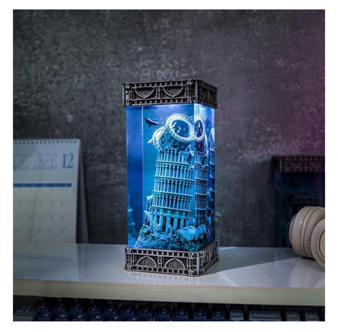 Custom Led Colors Leaning Tower of Pisa Lamp: Ocean Blue Resin Glow - Custom LED Colors ...