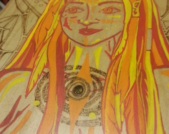 Warrior females with pyrography and stone inlay PRINT