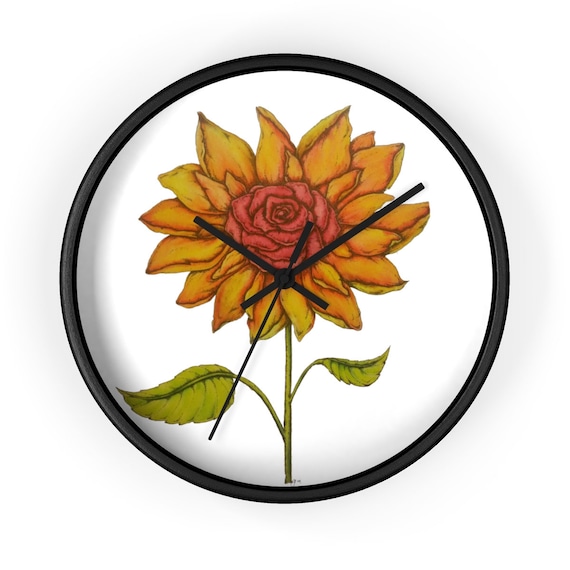 Wall clock-with rose sunflower by JEMaginations