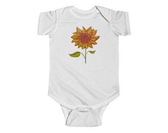 Infant Fine Jersey Bodysuit-with sunflower rose design by JEMaginations