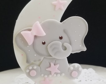 Moon Cake Topper, Elephant on Moon, Elephant Cake Topper, Baby Elephant Topper, Baby Elephant, Baby Shower Elephant, Moon Baby Shower Topper