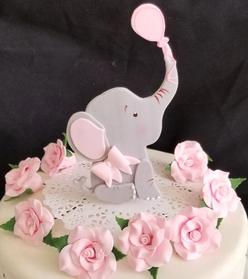 Elephant Cake Topper Baby Shower Elephant Gray Pink Etsy