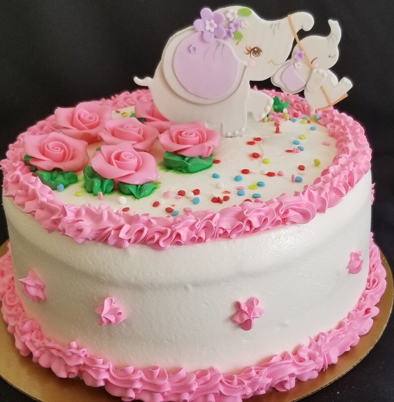 Elephant Cake Topper Gray Pink Elephant Elephant Baby Etsy