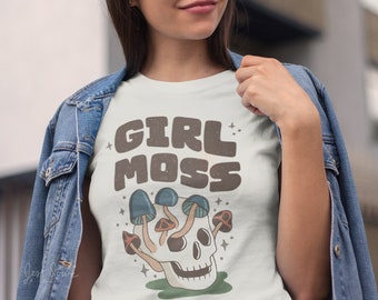 Girl Moss Shirt, Mushroom Skull Cottagecore Tee