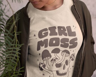 Girl Moss Mushroom Skull Sweater, Cottagecore Goblincore Style