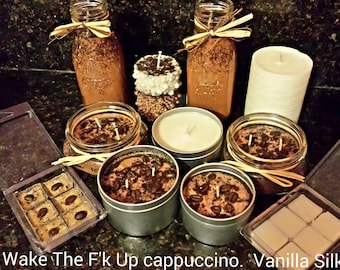 Wake The F'k Up-Cappuccino organic soy candle/melts with Cafe Bustelo