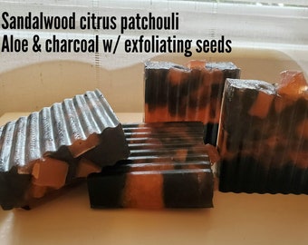 Sandalwood Citrus Patchouli Charcoal and Aloe Exfoliating Soap
