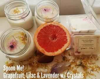Spoon Me! Essential Crystal Grapefruit and Lilac Soy Candles/Melts
