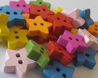 25 wood star buttons  1/2'' wooded buttons 2 holes buttons for craft for projects for sewing for craft buttons for scrapbooking DIY projects