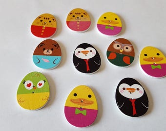 10 big wood buttons egg shape buttons 1 1/4'' large wood egg shape button for scrapbooking craft DIY project owl buttons