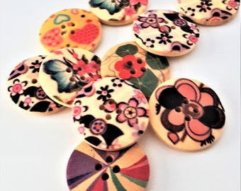 10 Boutons de bois (25mm) boutons pour décoration 2 trous boutons pour artisanat pour collage couture DIY scrapbooking