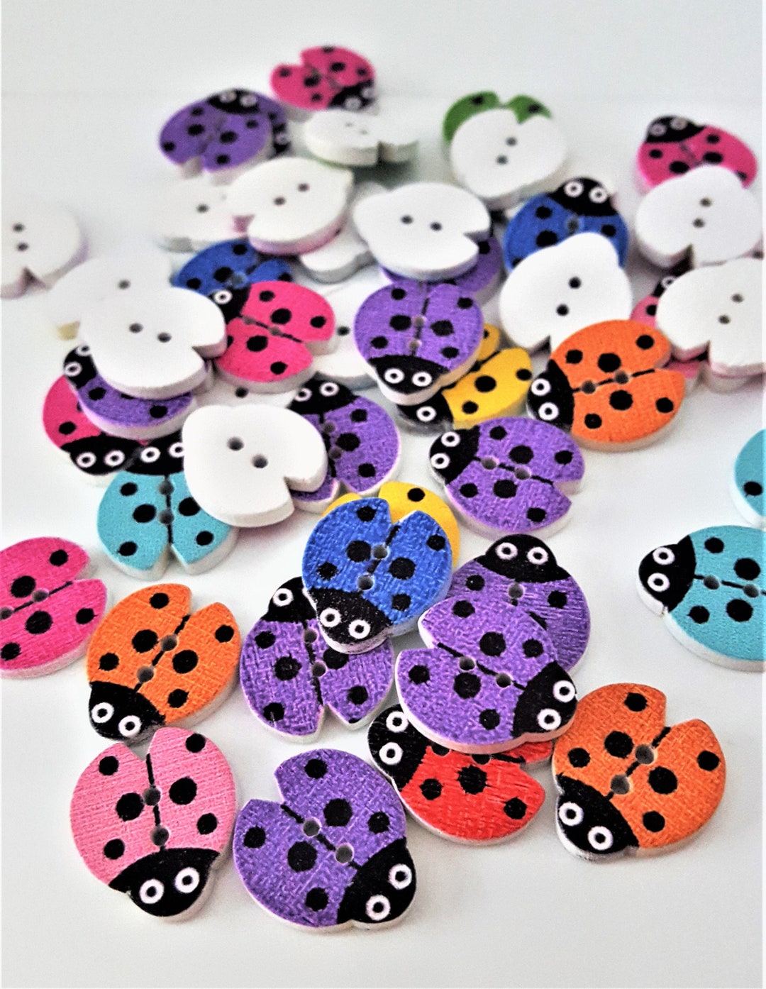25 Wood Buttons 1/2'' Lady Bug Shape 2 Holes Buttons for Craft for ...