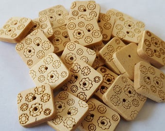 25 natural square wood buttons  3/4'' 2 holes buttons for craft for projects for sewing for craft buttons scrapbooking DIY projets