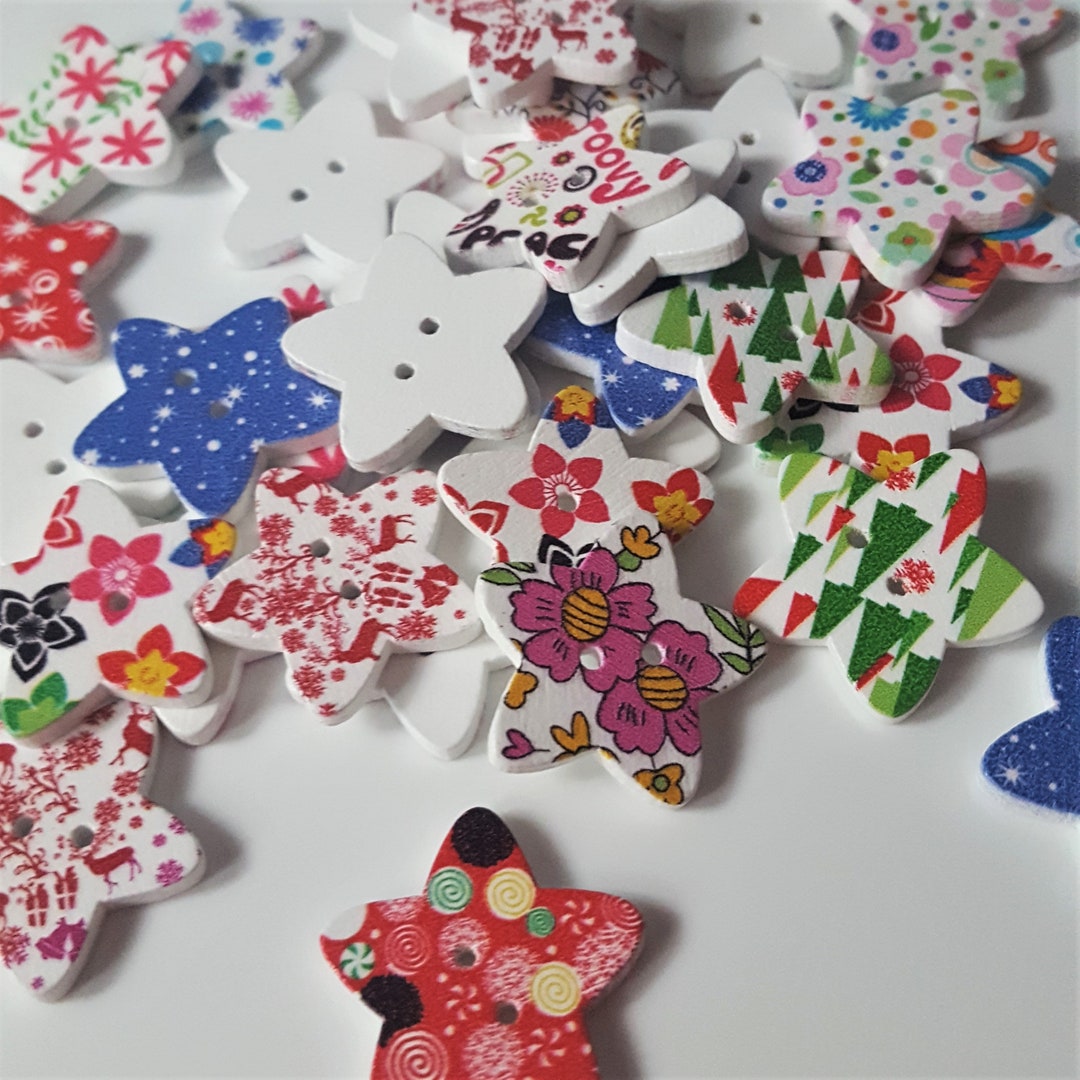 20 Wood Star Buttons 1 Inch Buttons for Hatsfor Headband Wood Buttons ...