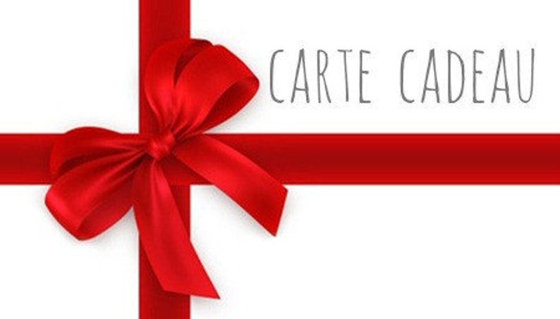 May include: A red ribbon tied in a bow with the text "CARTE CADEAU" on a white background.