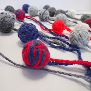 5 Cat toy pom poms with tail cat toy yarn recycled cat toy handmade gift for cat lovers for kittens cats