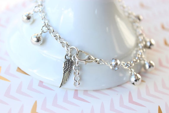 Bell Anklet with Wing Charm Women's Silver Jingle Bell | Etsy