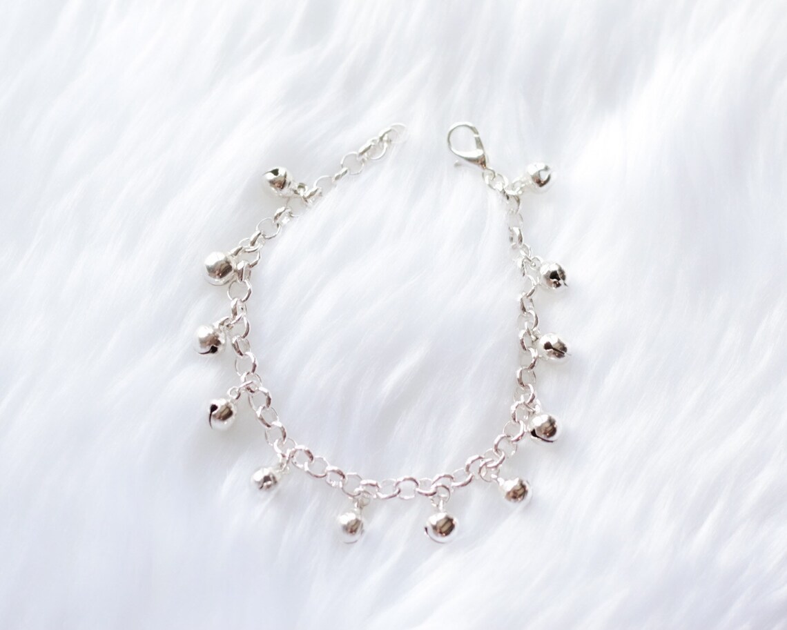 Silver Anklet With Bells SET of 2 First Birthday Flower Etsy
