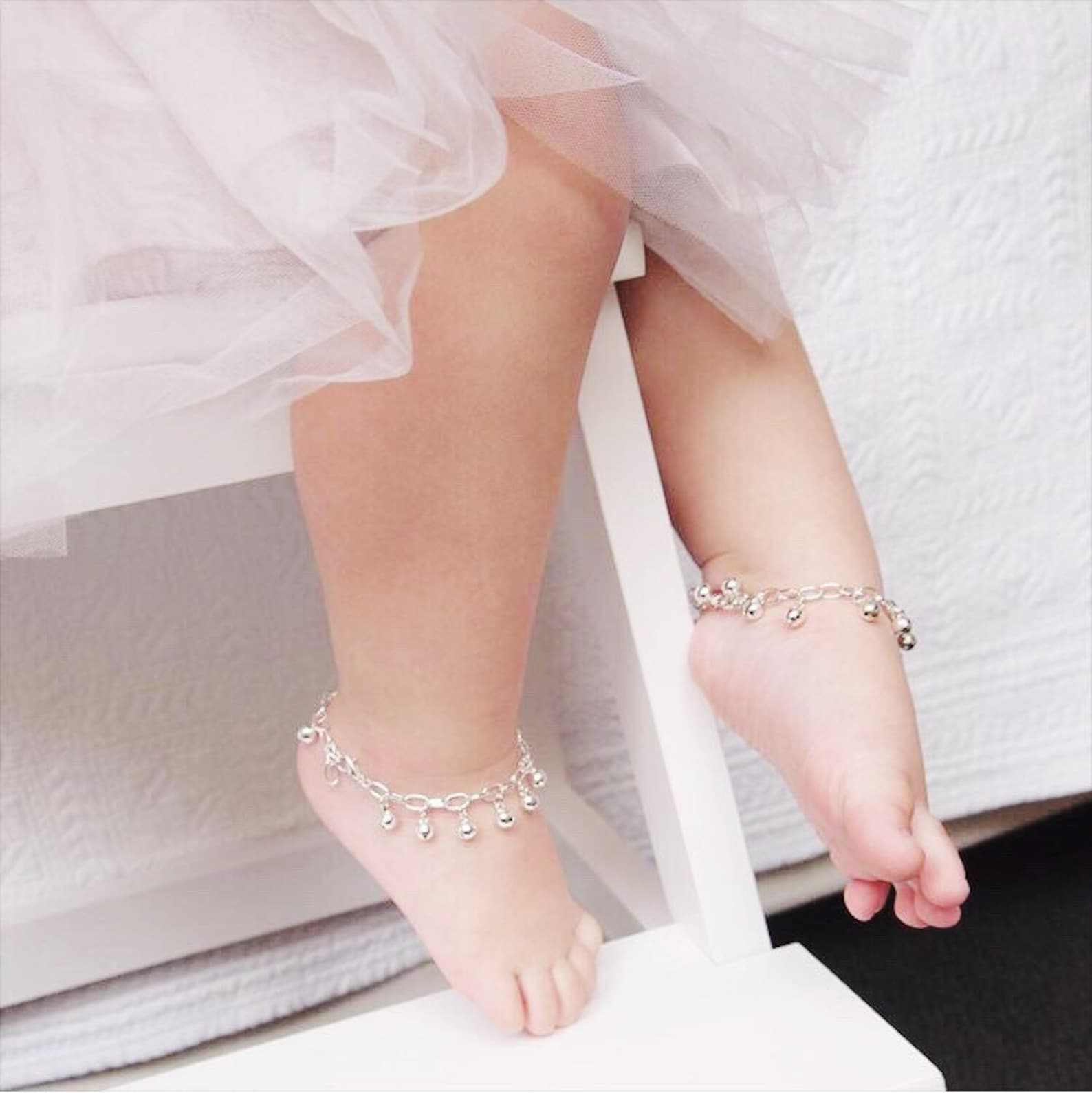 Silver Anklet With Bells SET of 2 First Birthday Flower Etsy