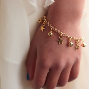 Star Charm Anklet with Bells, Gold First Birthday Gift, Baby Anklet, Boho Baby, Barefoot Baby, Bell Anklet, Christening, Beach Jewelry image 4