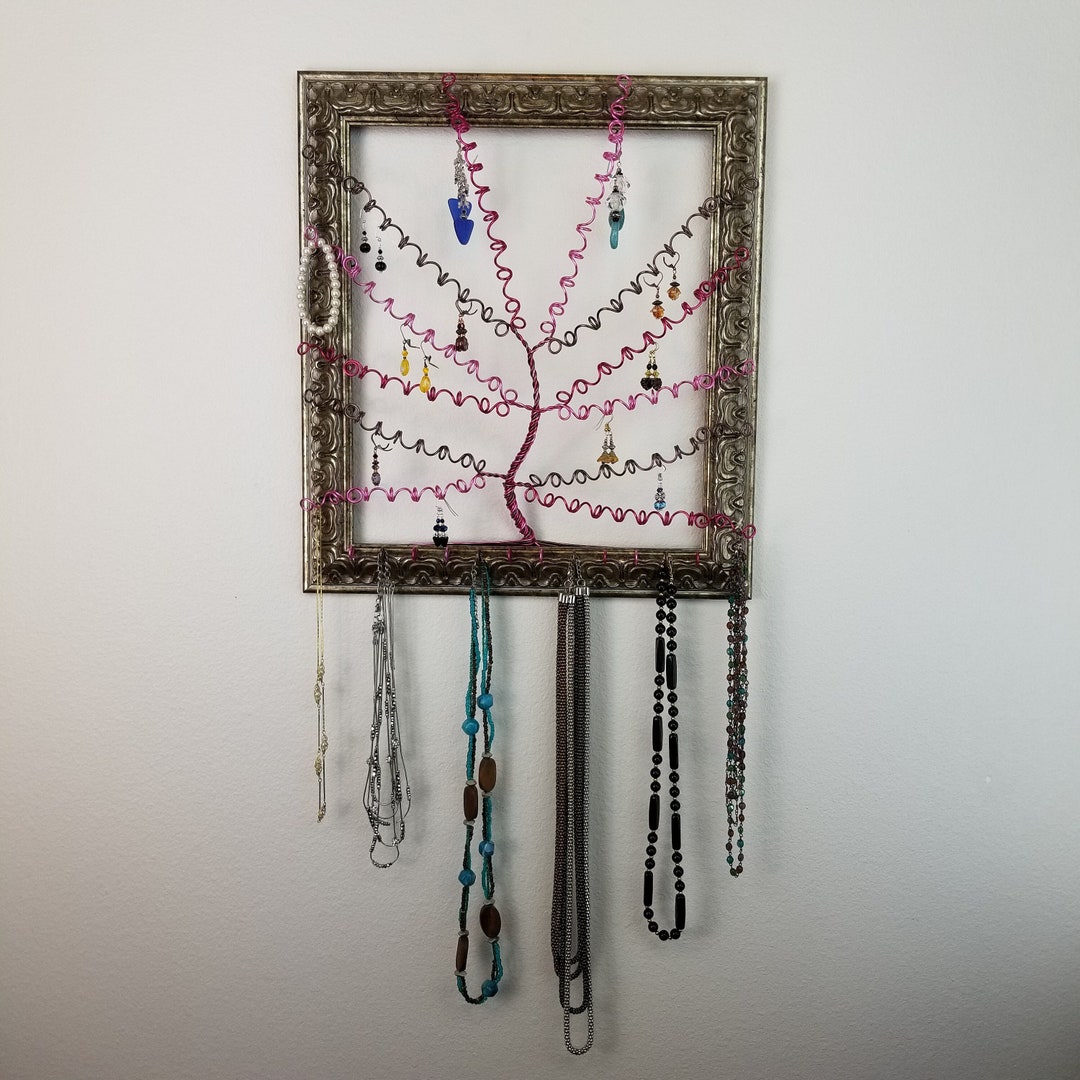 Wall Mounted Jewelry Organizer, Upcycled Ornate Frame, Wire Tree ...