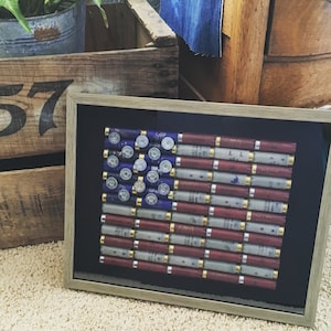 Shotgun Shell American Flag in a faux barnwood shadowbox image 1